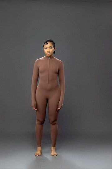 Flexy halfway zipper bodysuit (choco)