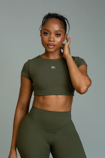 Open back cropped tees (olive)