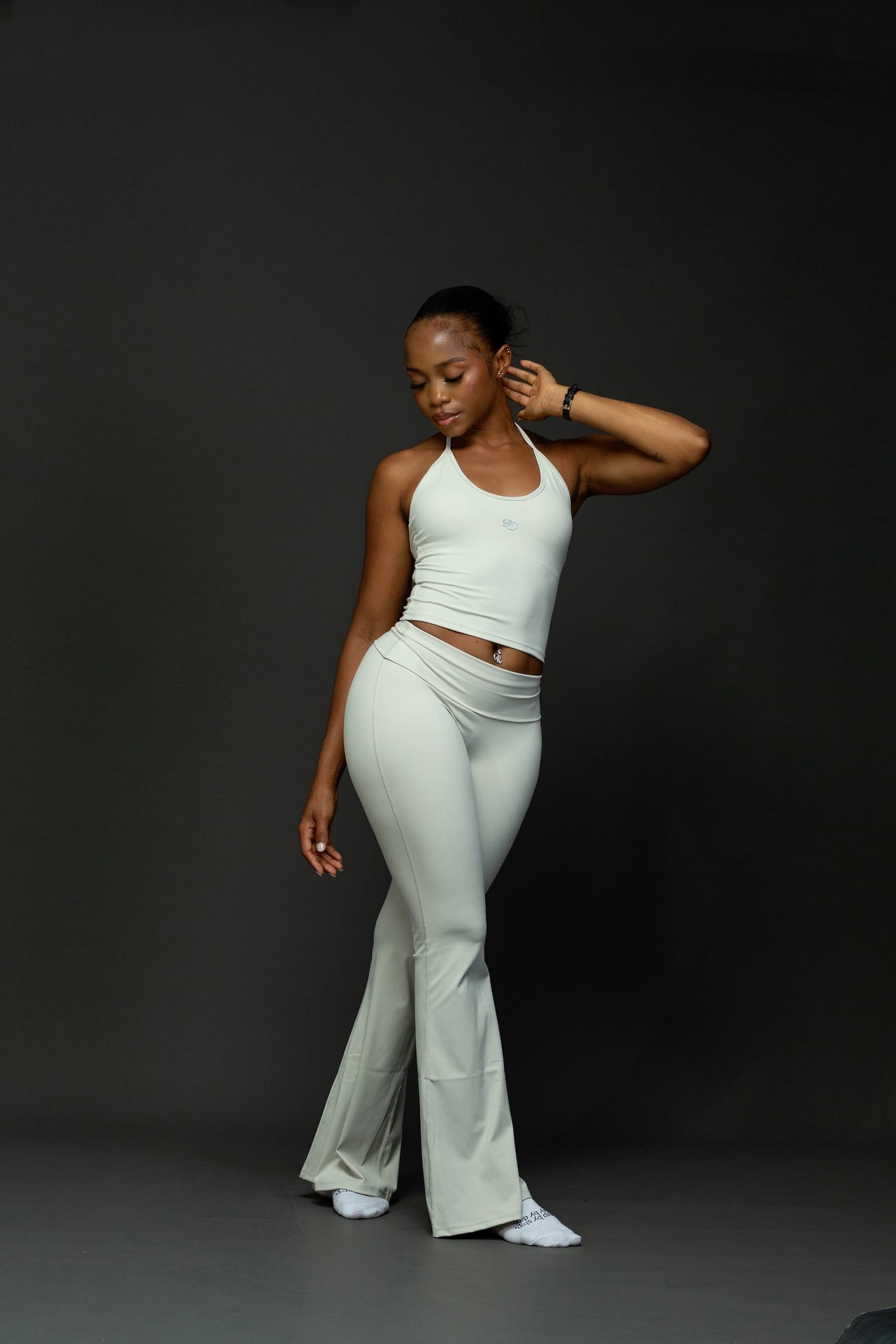 Fold-over flare pant (cream)