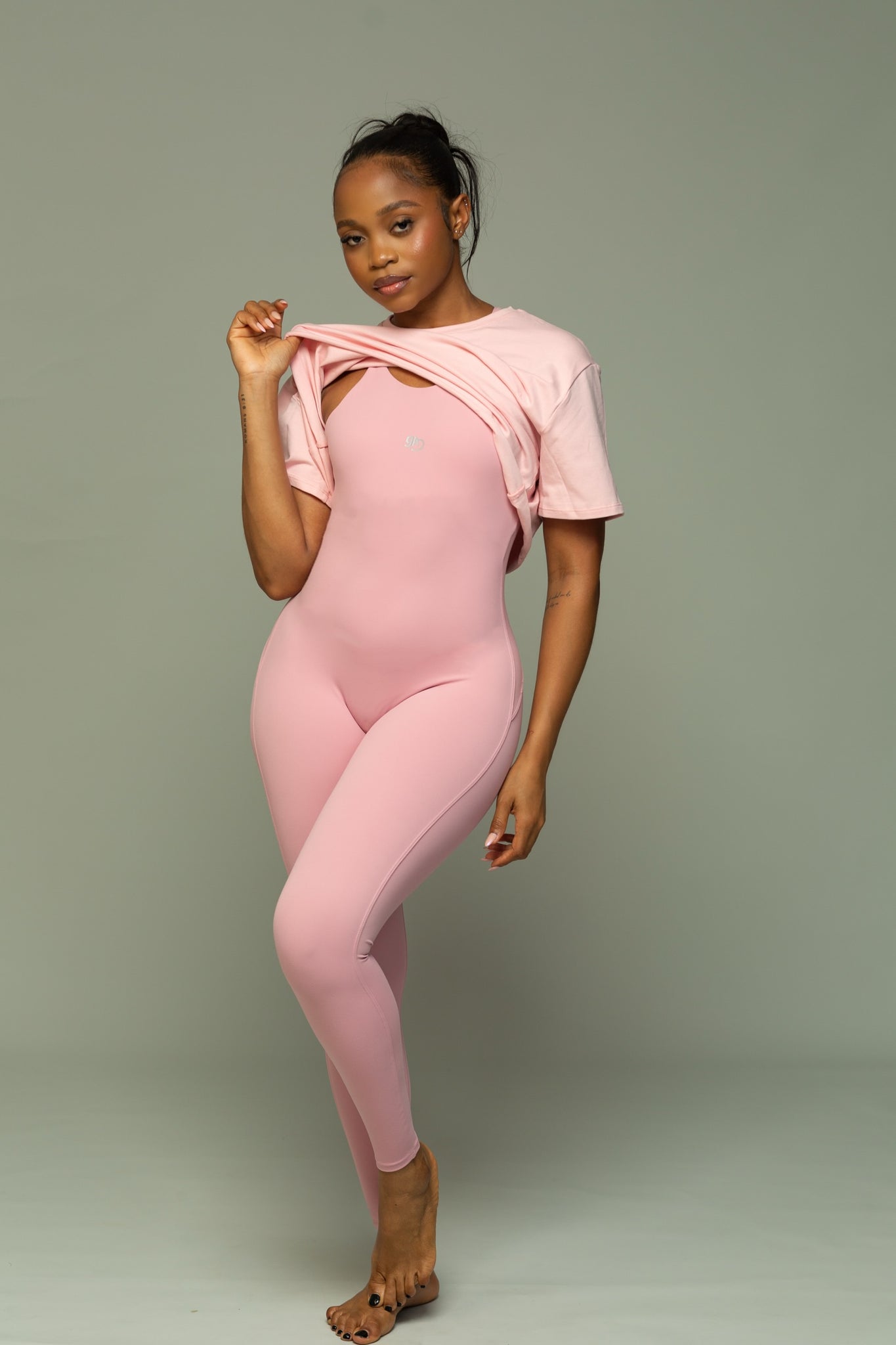 Grounded cross-back strappy bodysuit (rose)